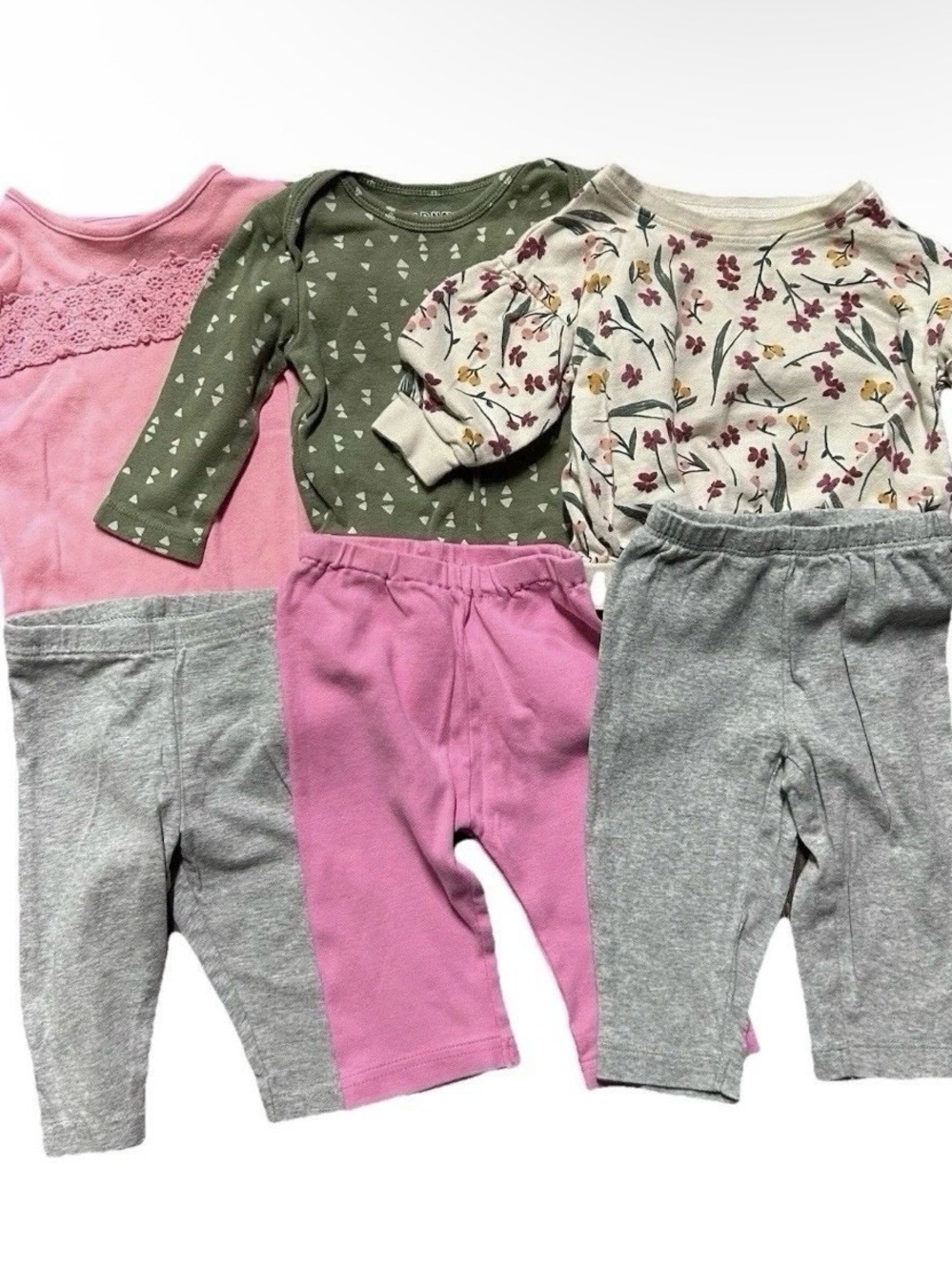 Baby Girl Long Sleeve Bodysuits Pants Pink Grey Size 3-6 Months